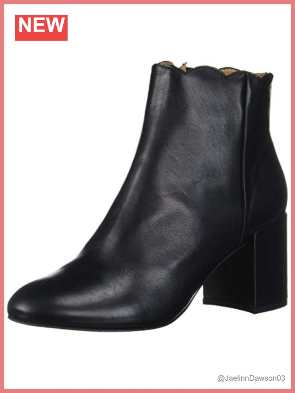André Assous Women's Sylvania Leather Ankle Bootie Block Heel Scallop